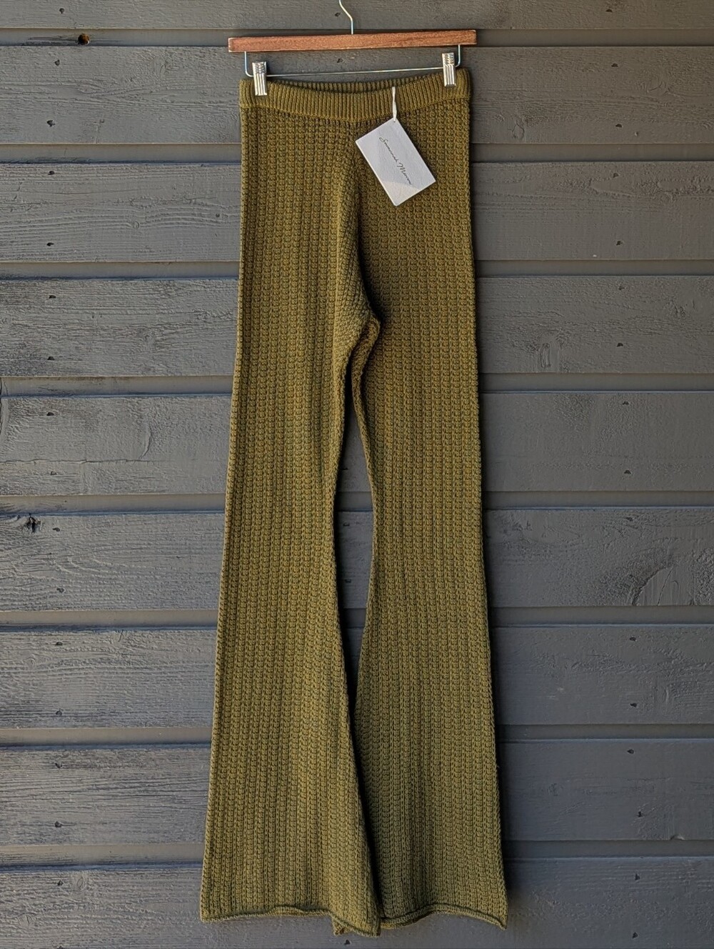 NWT Savannah Morrow Halle Pant Forest Green Crochet Knit Flare XS Organic Cotton